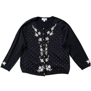 Vintage Casual Corner 2X Beaded Cardigan | Black, Pearl Buttons, Glam EUC